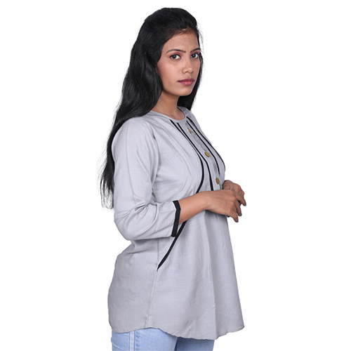 Ac1004 Tunic Top With Fancy Pattern - Rayon Size S-xxl Mustard And Light Green Pink Grey 3/4 Sleeve Breathable Quick Dry Washable Cool Pass
