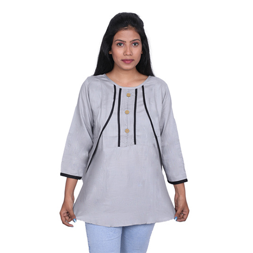 Ac1004 Tunic Top With Fancy Pattern - Rayon Size S-xxl Mustard And Light Green Pink Grey 3/4 Sleeve Breathable Quick Dry Washable Cool Pass