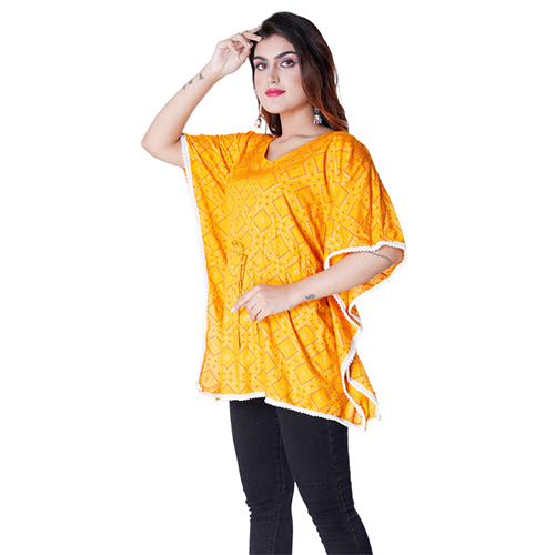 Red Ac1011 Bandhej Print Free Size Kaftan Tops