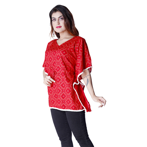 Red Ac1011 Bandhej Print Free Size Kaftan Tops