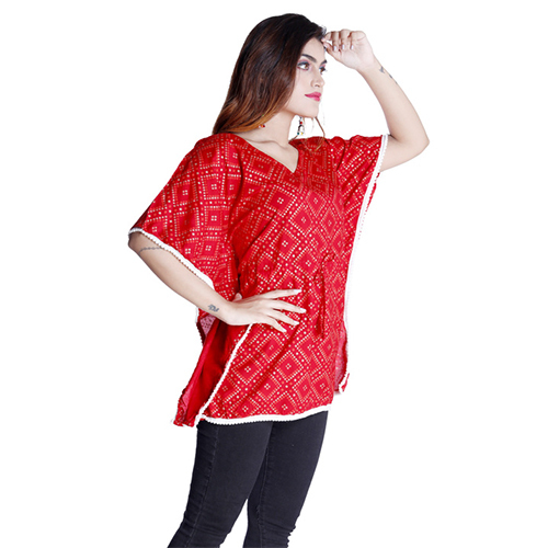 Red Ac1011 Bandhej Print Free Size Kaftan Tops