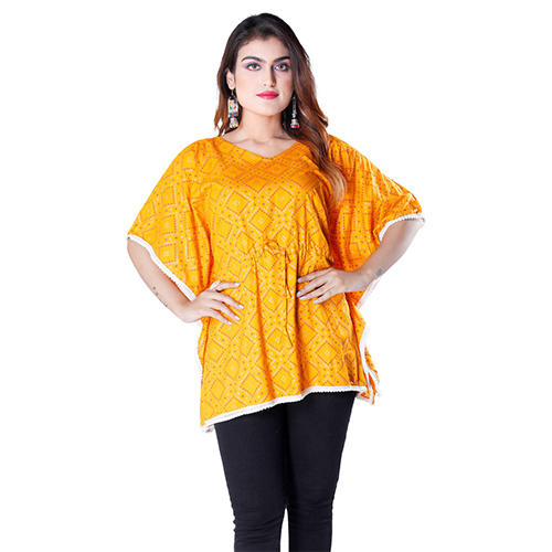 Red Ac1011 Bandhej Print Free Size Kaftan Tops