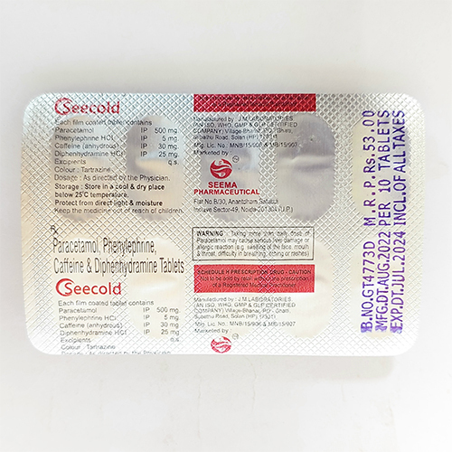 Paracetamol Phenylephrine Caffeine And Diphenhydramine Tablets General Medicines
