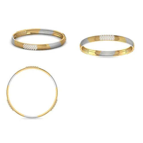 Diamond Studded Bangle - Yellow Gold, 2 Piece Set | Vs1 Clarity, Excellent Cut, Natural Round Diamonds