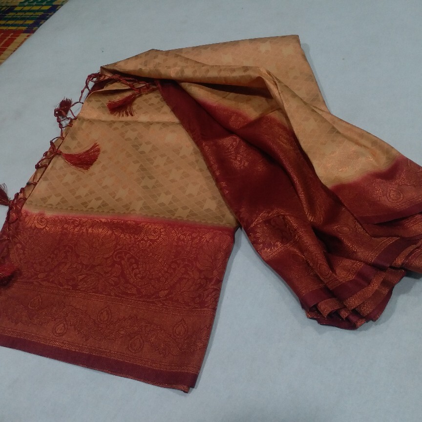 Multi Color Kubera Pattu Semi Silk Saree Copper Jari Partywear Sarees