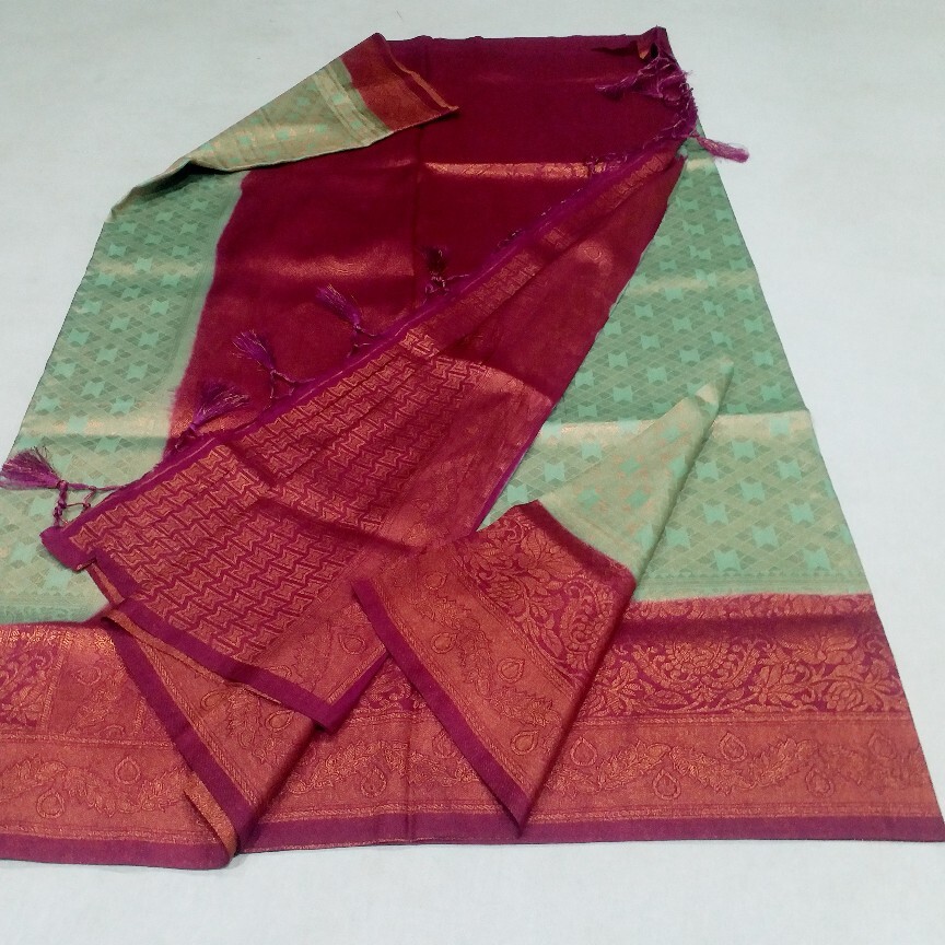 Multi Color Kubera Pattu Semi Silk Saree Copper Jari Partywear Sarees