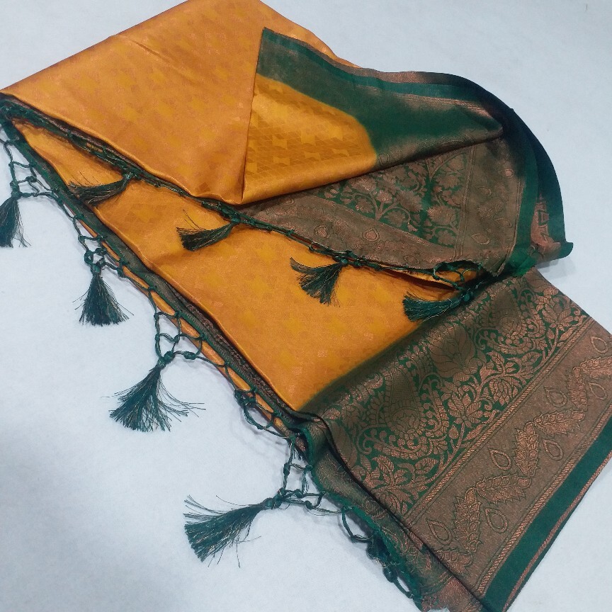 Multi Color Kubera Pattu Semi Silk Saree Copper Jari Partywear Sarees