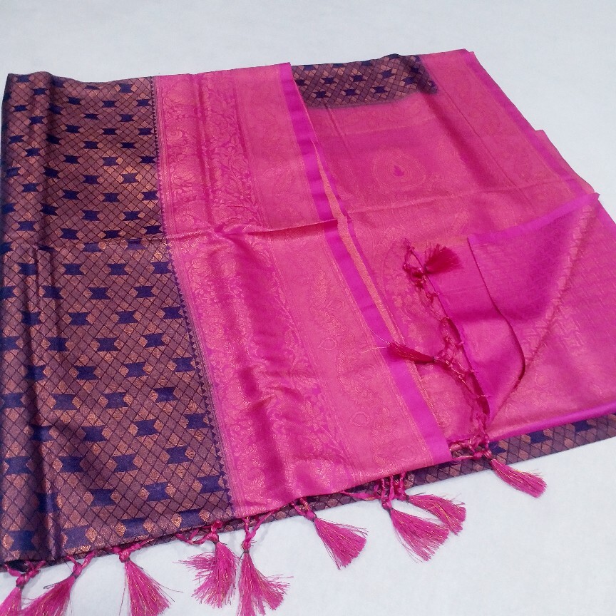 Multi Color Kubera Pattu Semi Silk Saree Copper Jari Partywear Sarees