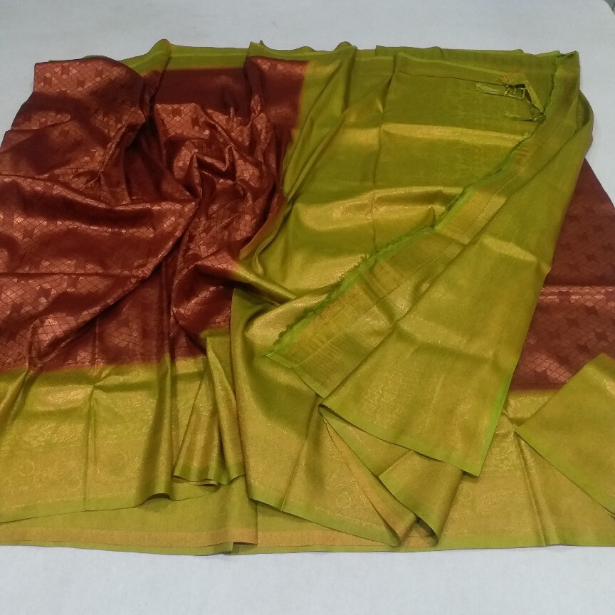 Multi Color Kubera Pattu Semi Silk Saree Copper Jari Partywear Sarees