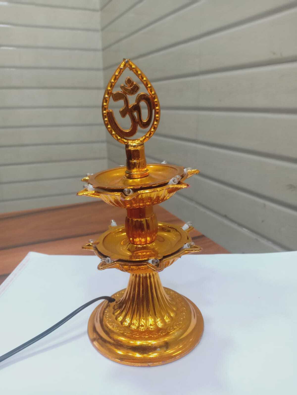 Diya Floor Light - Gold Chrome Exterior, Realistic Flickering Flame Effect | Safe For Kids & Pets, Ideal For Festive And Religious Occasions