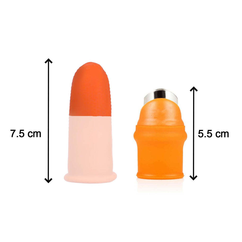 1 Pair V Thumb Cutter With Box - Rubber & Stainless Steel, 4x4x6 Cm, Multi-color | Ideal For Peeling And Cutting Various Vegetables & Fruits