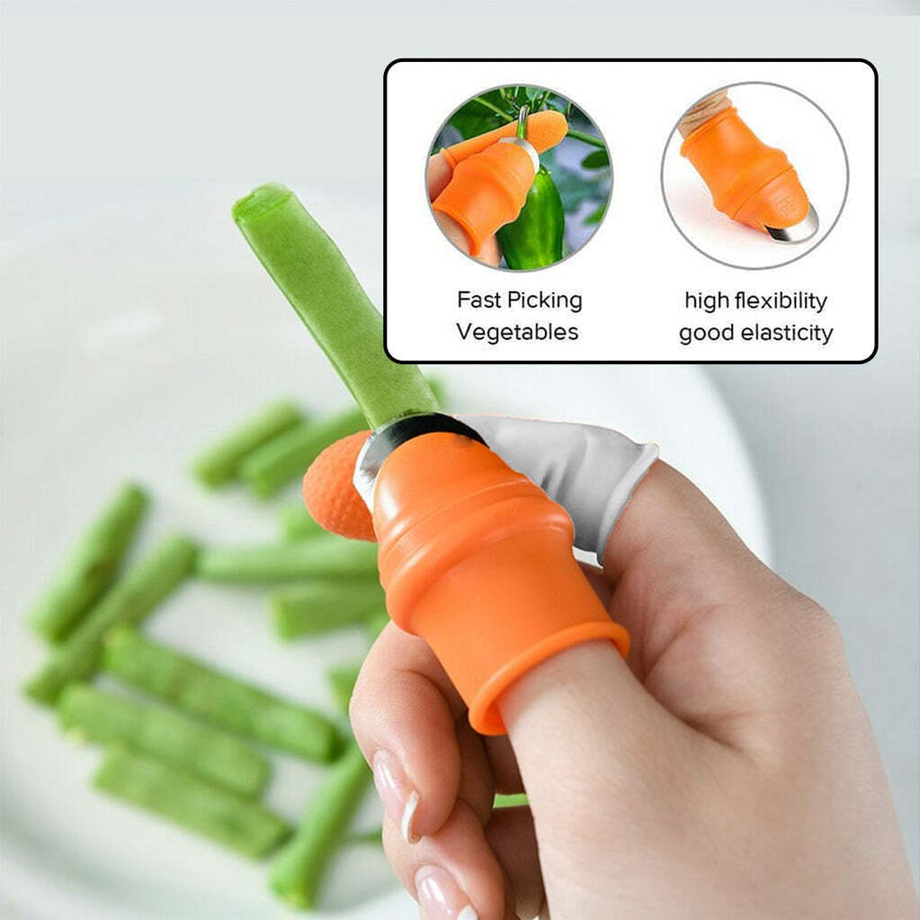 1 Pair V Thumb Cutter With Box - Rubber & Stainless Steel, 4x4x6 Cm, Multi-color | Ideal For Peeling And Cutting Various Vegetables & Fruits