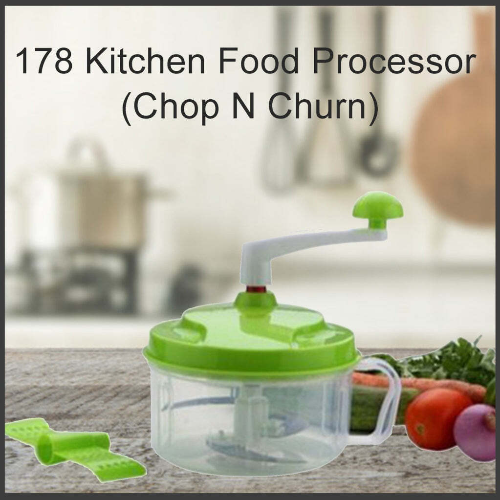 Kitchen Food Processor (Chop N Churn) (0178) - Plastic, 16.5x16.5x12.5 Cm, Assorted Green Color | Versatile Chopping And Mixing Functionality