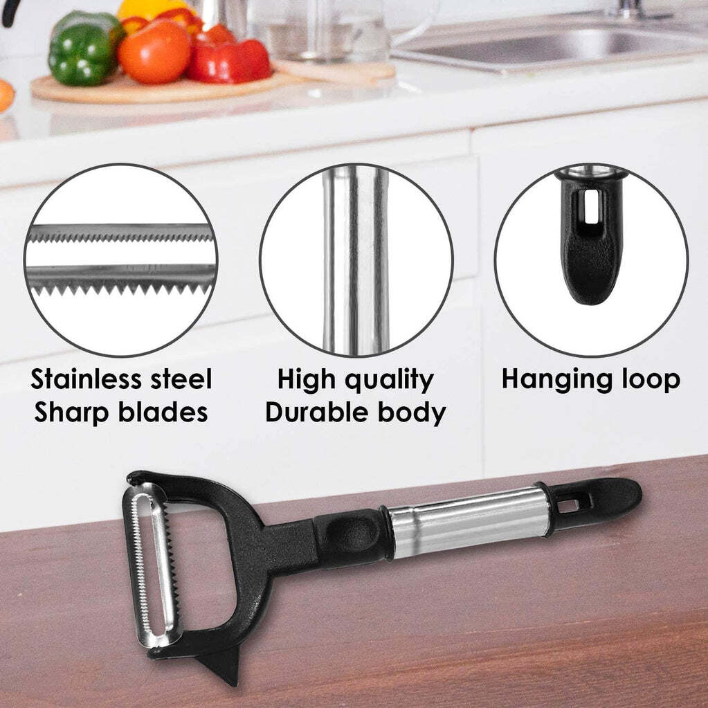2-in-1 Double Julienne And Vegetable Peeler (2618) - Stainless Steel, 16x7x3 Cm, Silver & Black | Versatile Julienne Design, Easy Grip Handle