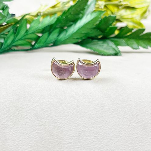 Earrings Amethyst Gemstone 6x8mm Crescent Sterling Silver Gold Vermeil Bezel Stud