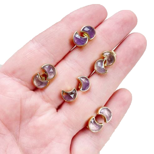 Earrings Amethyst Gemstone 6x8mm Crescent Sterling Silver Gold Vermeil Bezel Stud