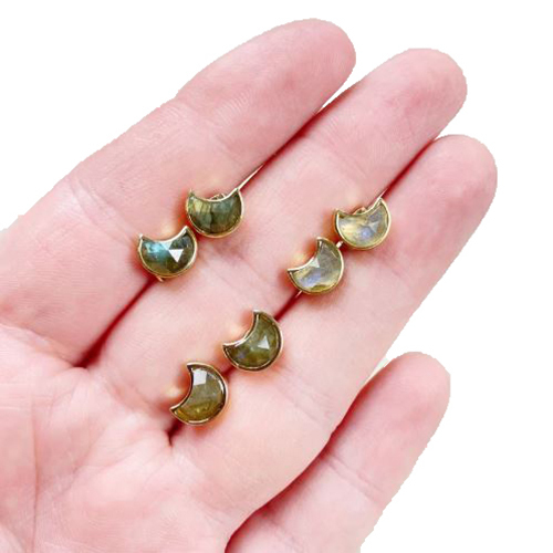 Earrings Labradorite Gemstone 6x8mm Crescent Sterling Silver Gold Vermeil Bezel Stud