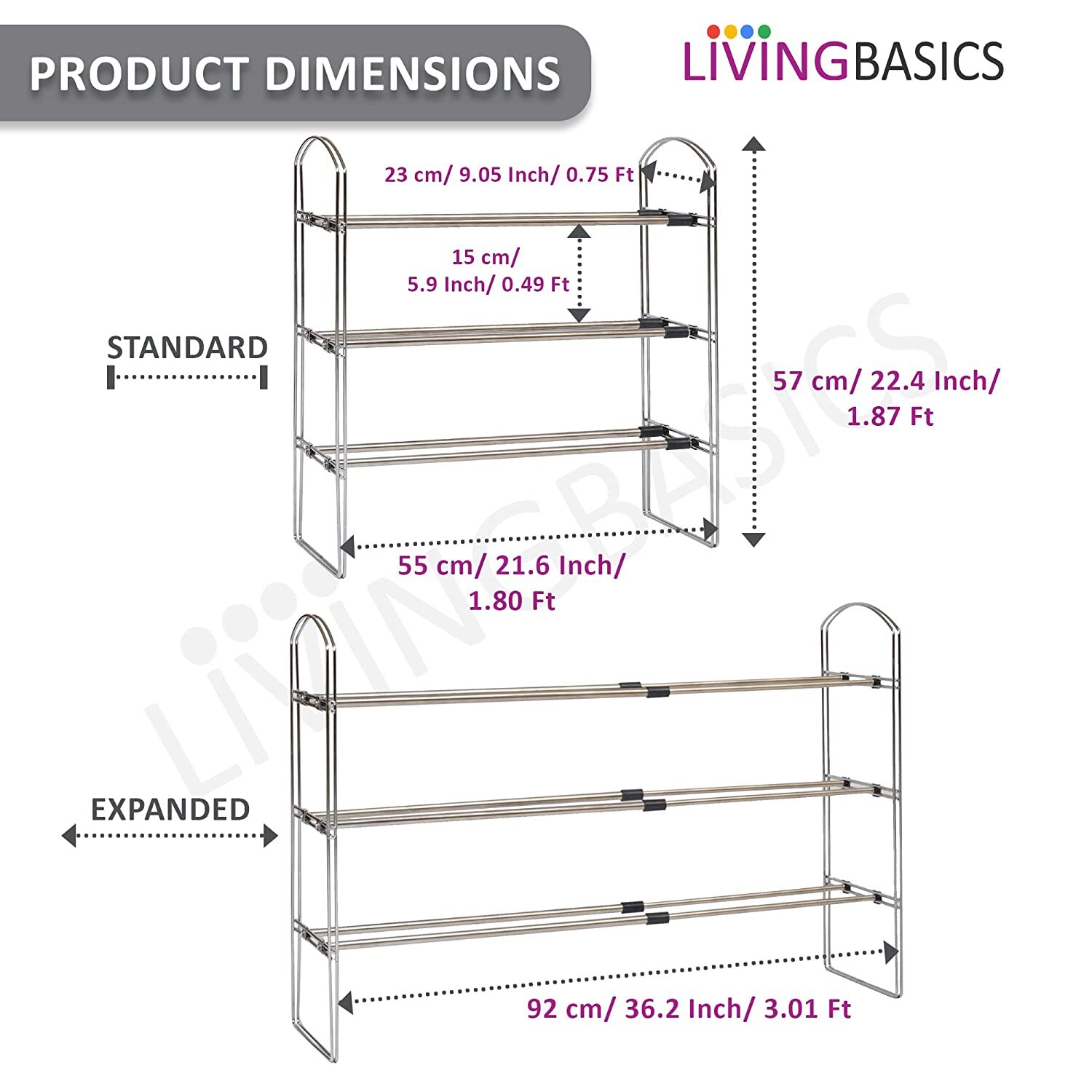 Silver 3 Layer Expandable Stackable Shoe Rack