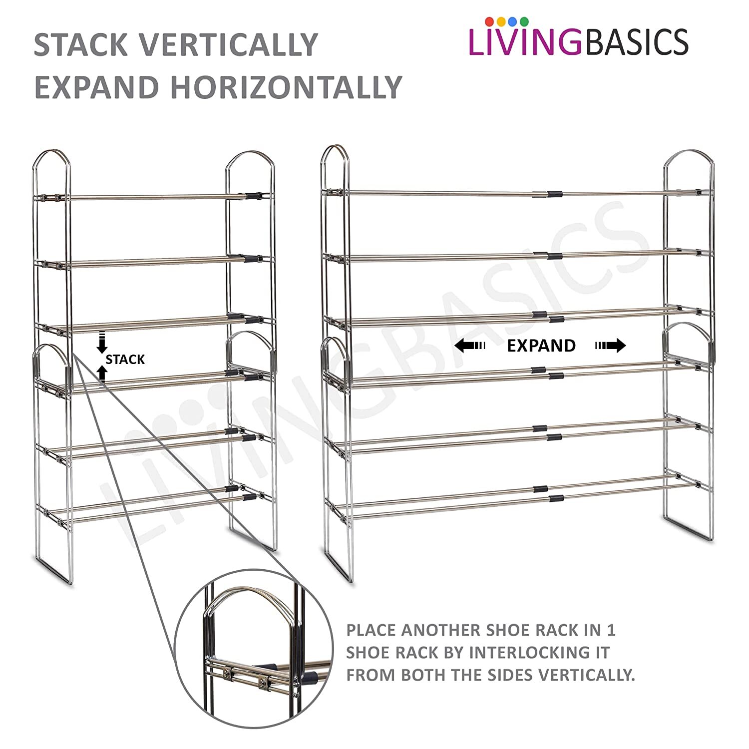 Silver 3 Layer Expandable Stackable Shoe Rack