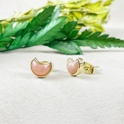 Earrings Sunstone Gemstone 6x8mm Crescent Sterling Silver Gold Vermeil Bezel Stud