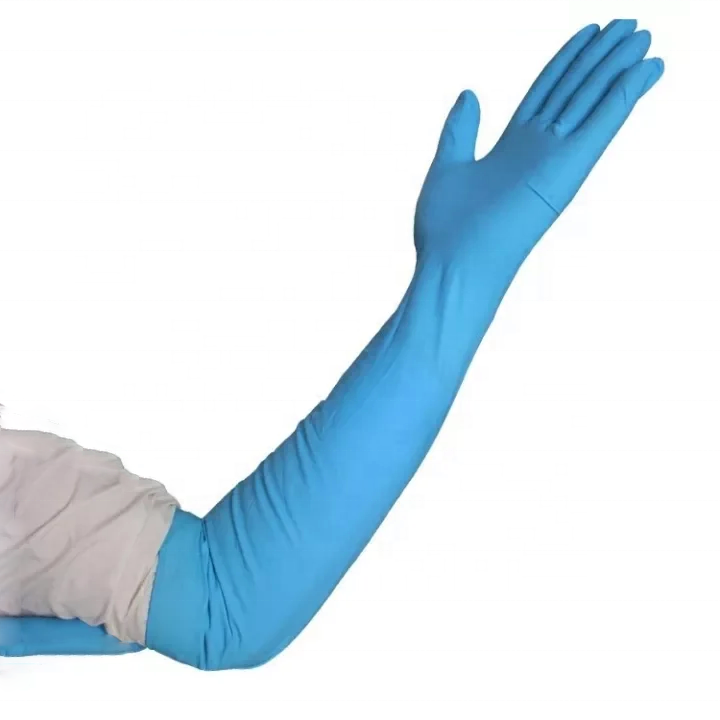 18 Inches Nitrile Gloves - Nitrile Elbow Length Blue Color Powder Free 26-28 Gm/pair | Full Dipped Waterproof Disposable For Medical Use