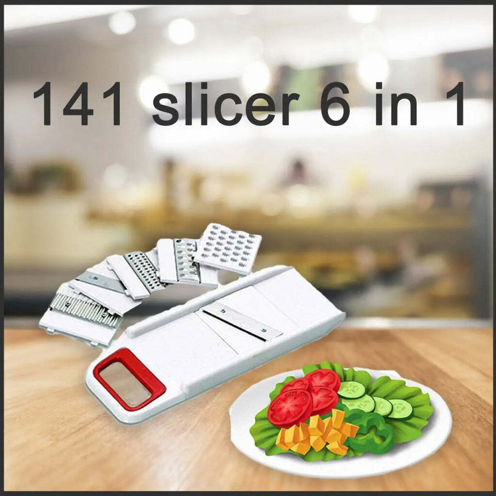 Slicer 6 In 1 (0141) - Stainless Steel, 28x11x4 Cm, White/multi | Versatile Kitchen Tool With Multiple Slicing Options For Efficient Meal Prep