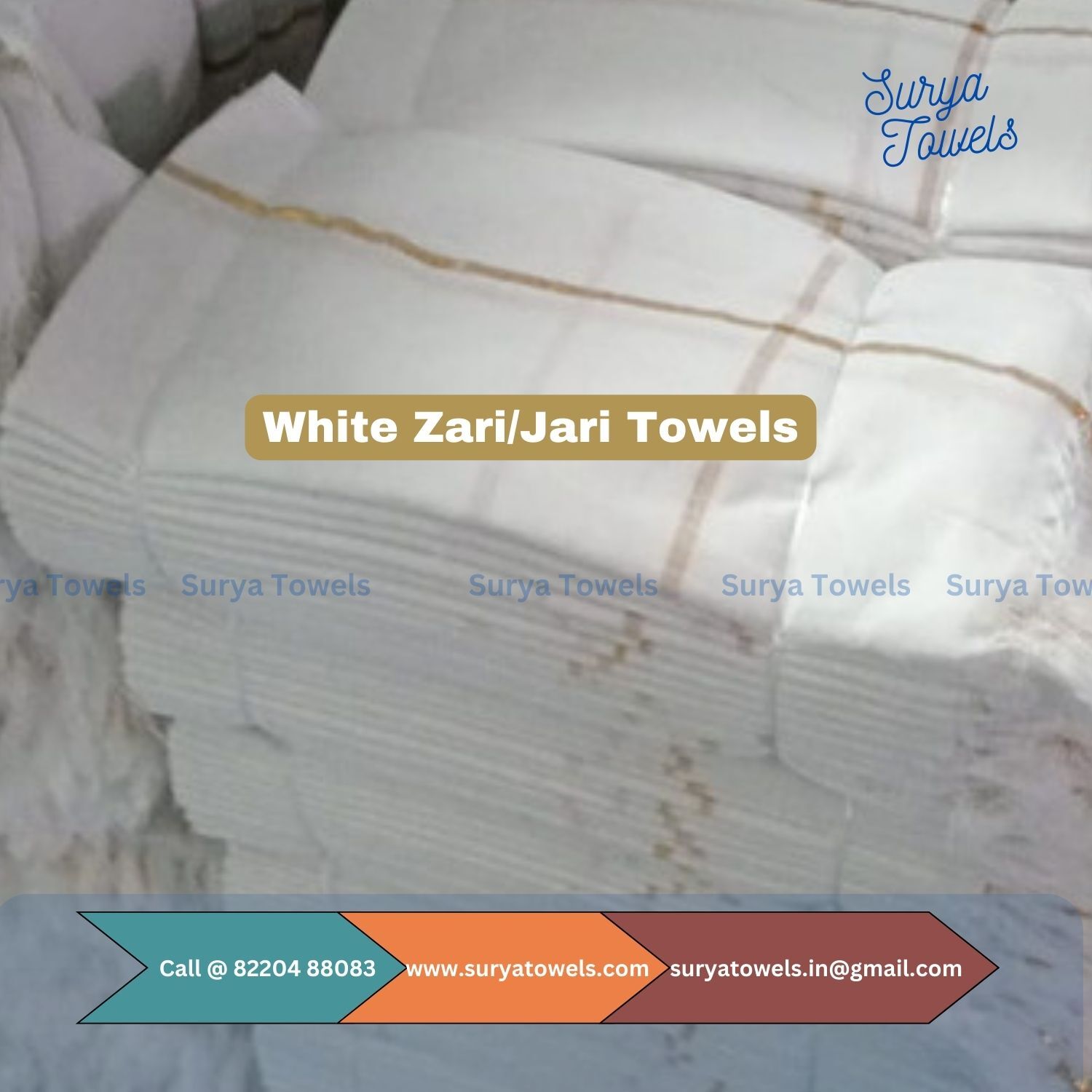 White Zari Towels 27 X 54 - Polycotton Rectangular, Customizable White Towel For Gifts & Felicitations, Quick Dry & High Absorbency
