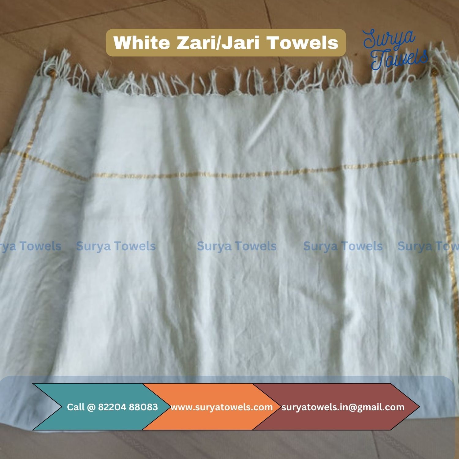 White Zari Towels 27 X 54 - Polycotton Rectangular, Customizable White Towel For Gifts & Felicitations, Quick Dry & High Absorbency