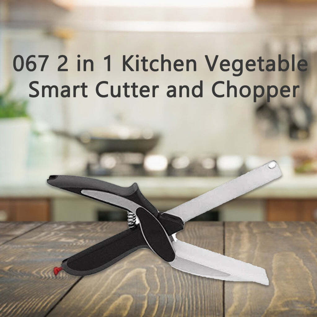 2 In 1 Kitchen Vegetable Smart Cutter And Chopper (0067) - Stainless Steel, 25x7x3 Cm, Black | Smart Scissor Design For Effortless Vegetable Cutting