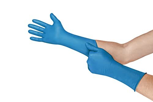 12 Inches Nitrile Gloves - Elbow Length, Blue Color, Powder Free, Full Dipped, Plain Pattern, For Medical Use In Hospitals & Chemical Industries