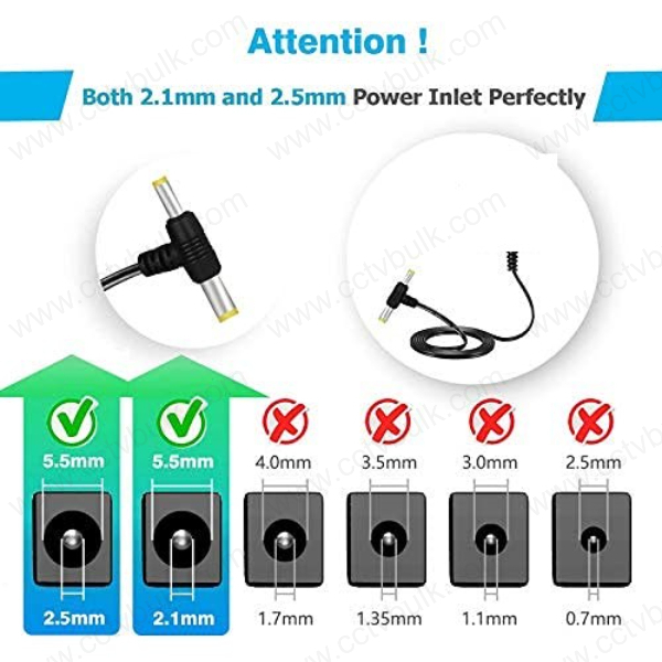 Adaptor Cable Dc 2 Pin - Black Pvc 2 In 1 12v 1a | Compatible With Laptop, Switching, Mobile Phone, Game Player, Digital Camera, Display