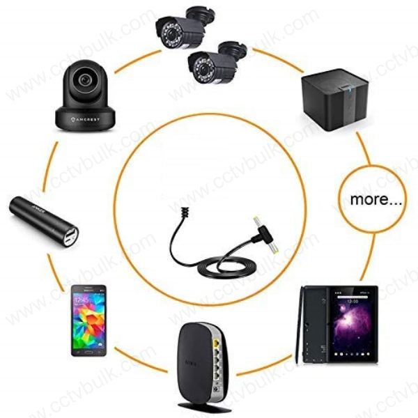 Adaptor Cable Dc 2 Pin - Black Pvc 2 In 1 12v 1a | Compatible With Laptop, Switching, Mobile Phone, Game Player, Digital Camera, Display
