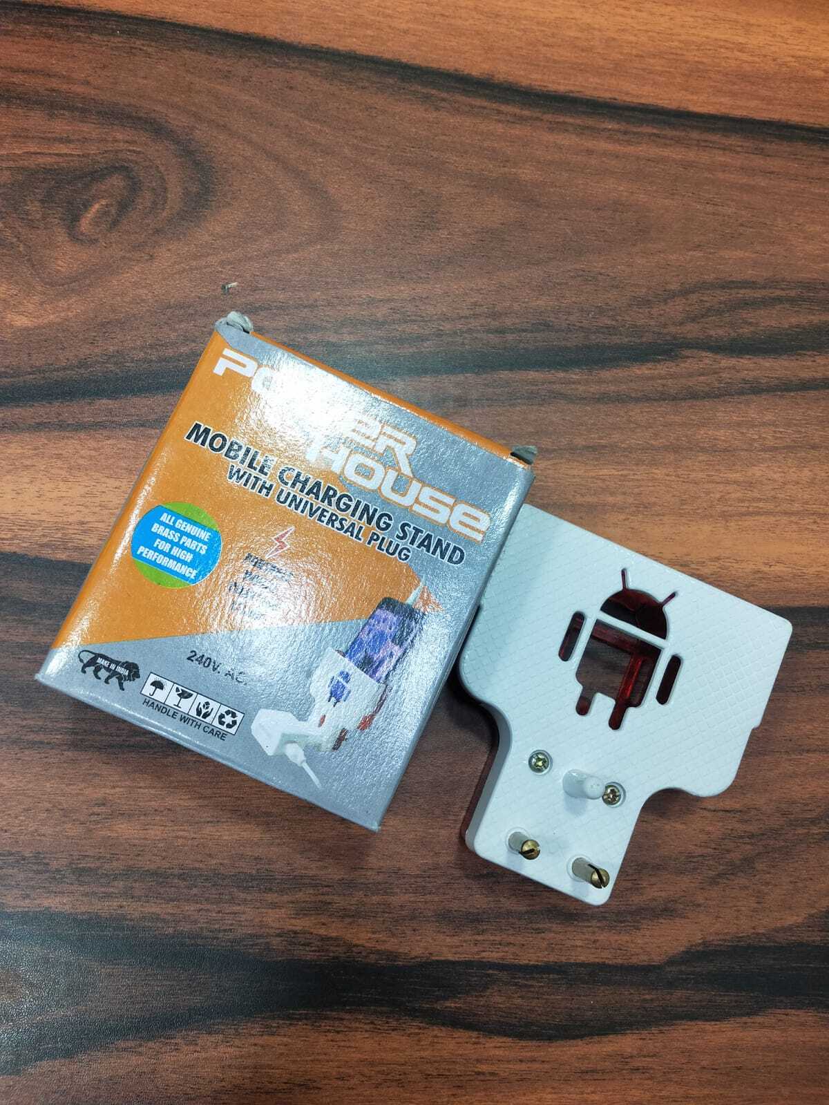 Mobile Charging Stand - 17.5x9.4x12 Cm | Black Design, Holds Smartphones And Power Banks, Wall Organizer With Utilitarian Socket