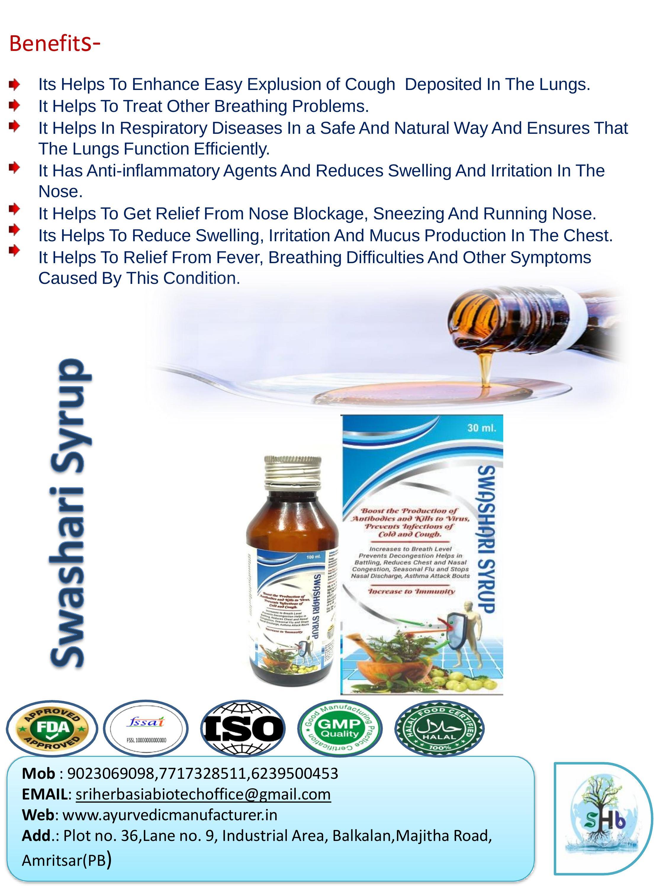 Swashari Syrup Age Group: For Children