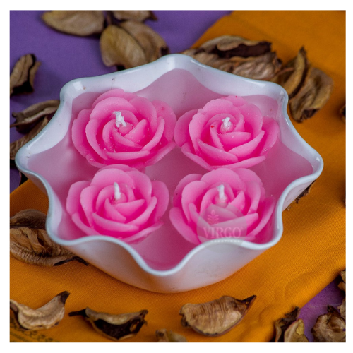 Rose Medium - Paraffin Wax 4.5x4.5x2.5 Cm | Handmade Floating Candle Set Of 5 Assorted Colors & Fragrances