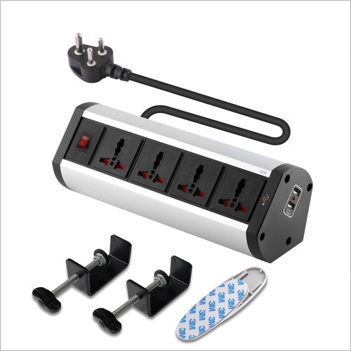 Black And Silver Mx Premium Power Console 6 Amp 4 Universal Sockets With 2 Usb Charging Port Extension Board With Removable Desk Clamp Power Strip Master Switch 1.5m 3 Pin Plug Extension Cord (Mx-4175 1.5mtr)