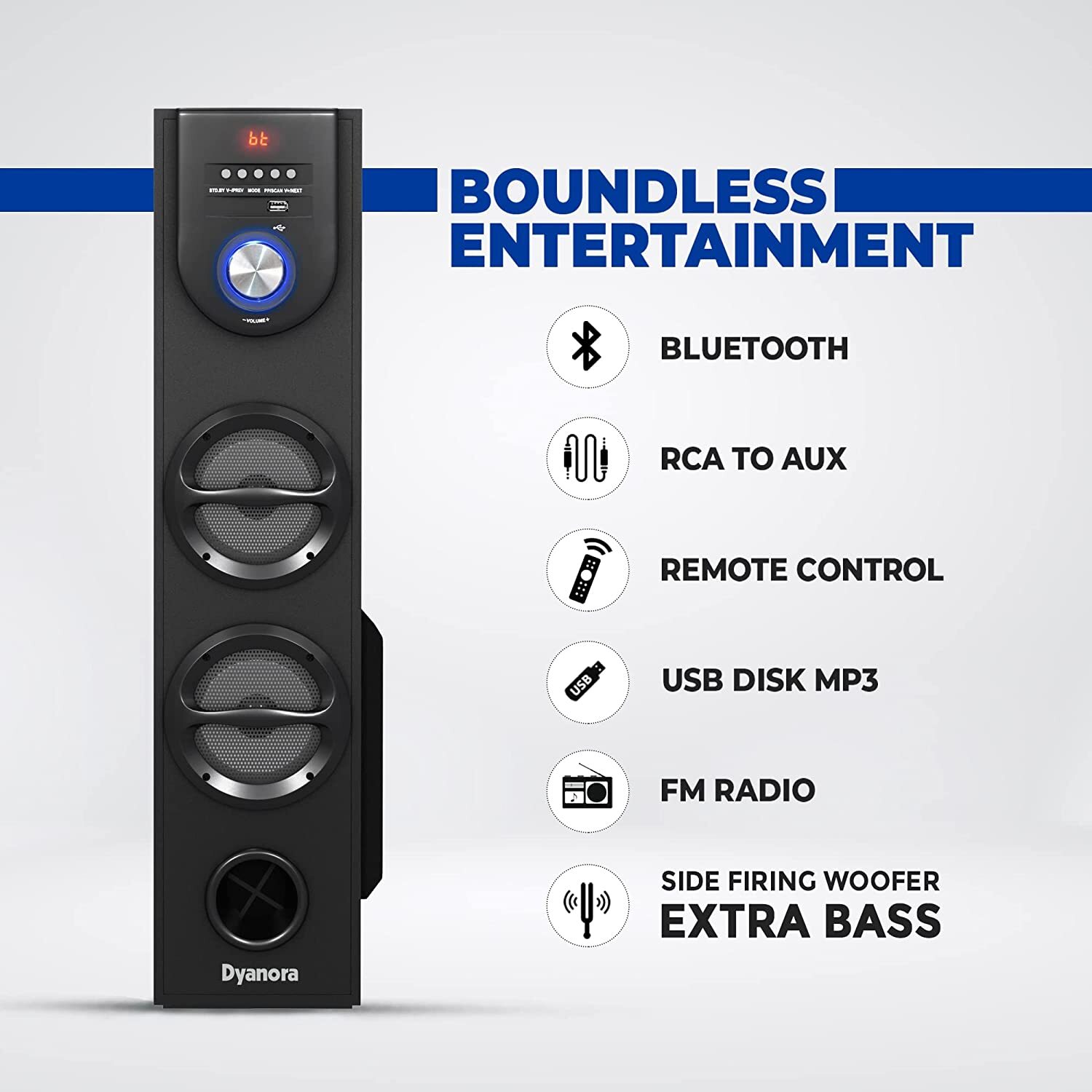 Dyanora Fusion 50 Watt Bluetooth Tower Speaker (Black) - Wireless: 1