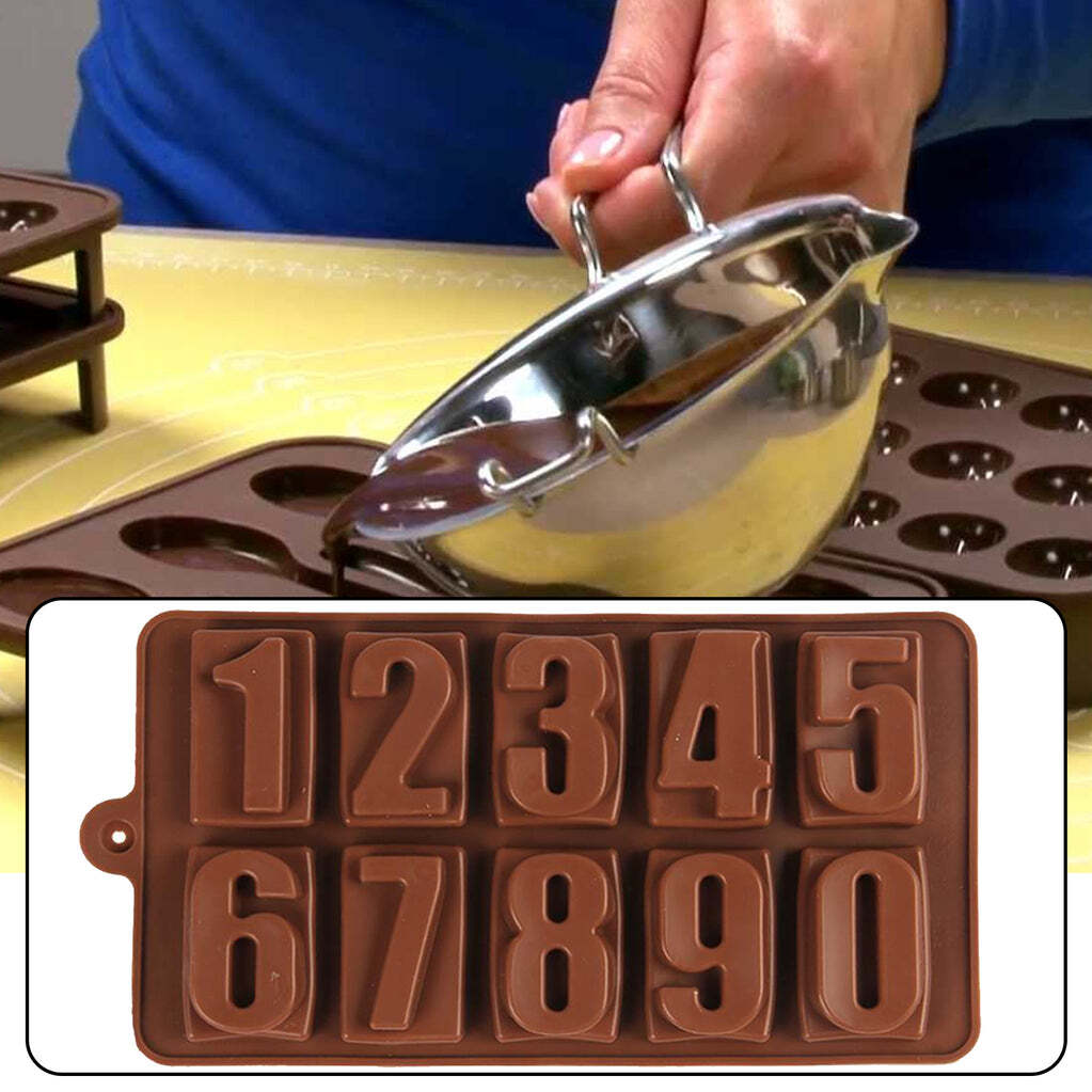 Silicone Number Shape Chocolate Mould For Birthday Cake Decoration (1pc Only) (4735) - Brown Silicone, 22x11x3 Cm | Ideal For Creative Cake Design