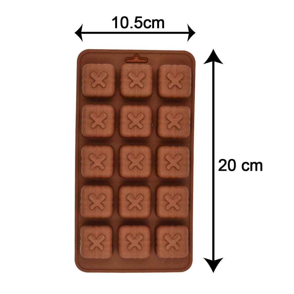 15 Cavity Square Shape Design Silicone Mold Baking Tray (4632) - Silicone Material, 19x12x3 Cm Size, Brown Color | Versatile For Baking And Dessert Making