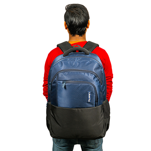 Blue & Gray Vvxl Navy Twill And Black Embossed School Bag