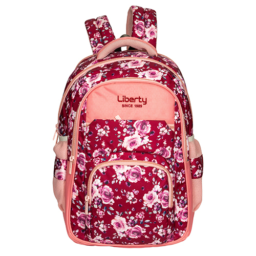 Mahroon Flower Print School Bag - Color: Pink & Red