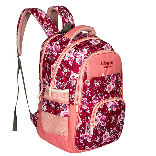 Mahroon Flower Print School Bag - Color: Pink & Red