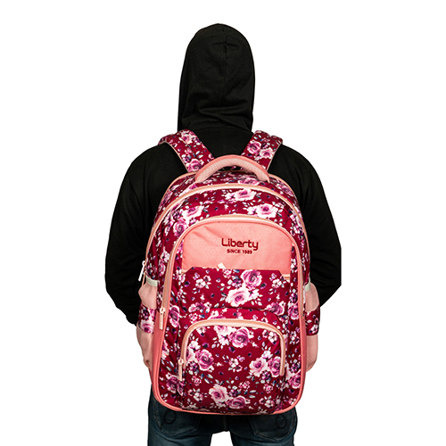 Mahroon Flower Print School Bag - Color: Pink & Red