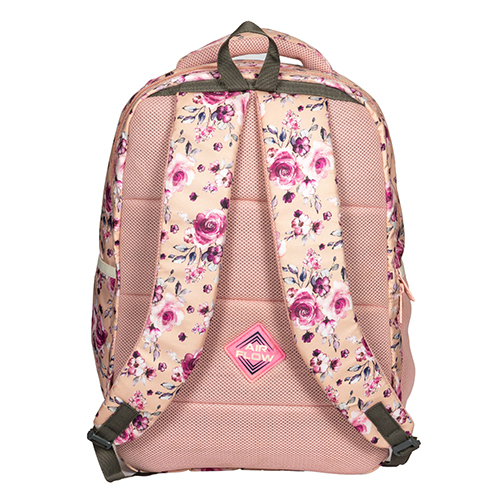 Floral Printed School Bag - Nylon Material, 15x12 Inches , Pink Color With Zip Closure