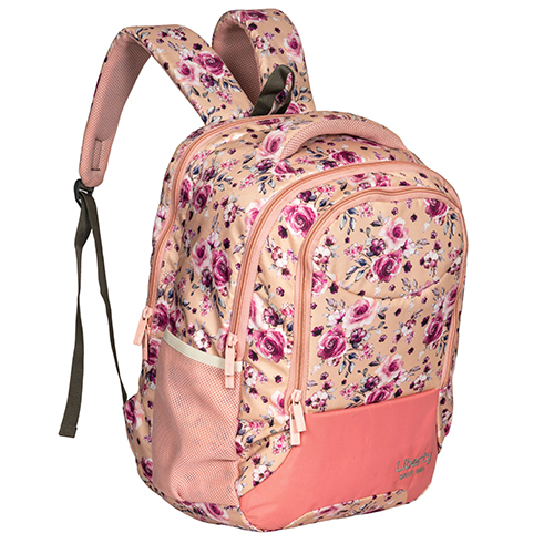 Floral Printed School Bag - Nylon Material, 15x12 Inches , Pink Color With Zip Closure