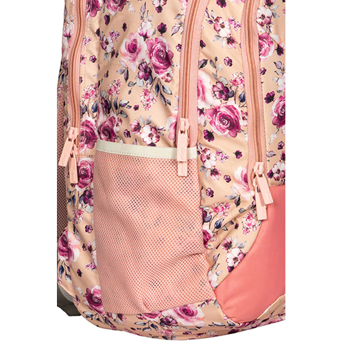 Floral Printed School Bag - Nylon Material, 15x12 Inches , Pink Color With Zip Closure