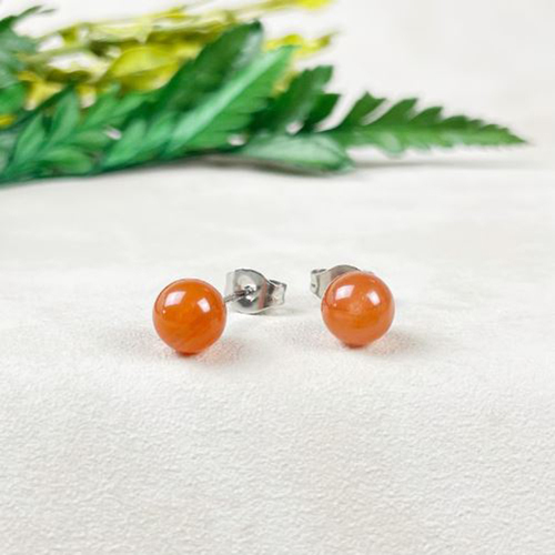 Earrings Carnelian Gemstone 6mm Round Shape 925 Sterling Silver Stud