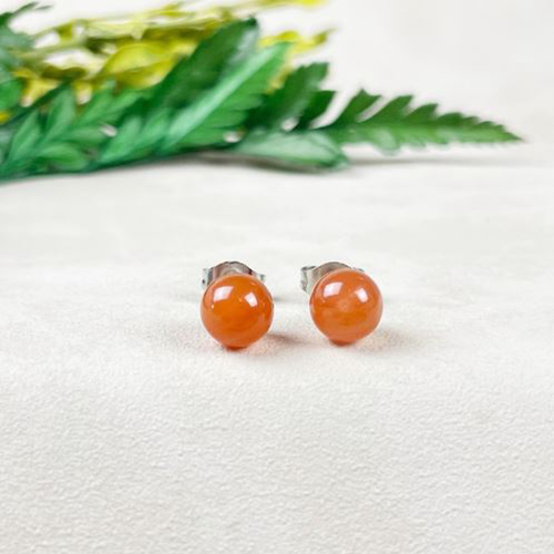 Earrings Carnelian Gemstone 6mm Round Shape 925 Sterling Silver Stud