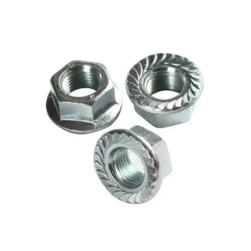 Mild Steel Hex Flange Nut - M6 to M24 Sizes, Silver Coating | High Quality & Durable, Polished Surface