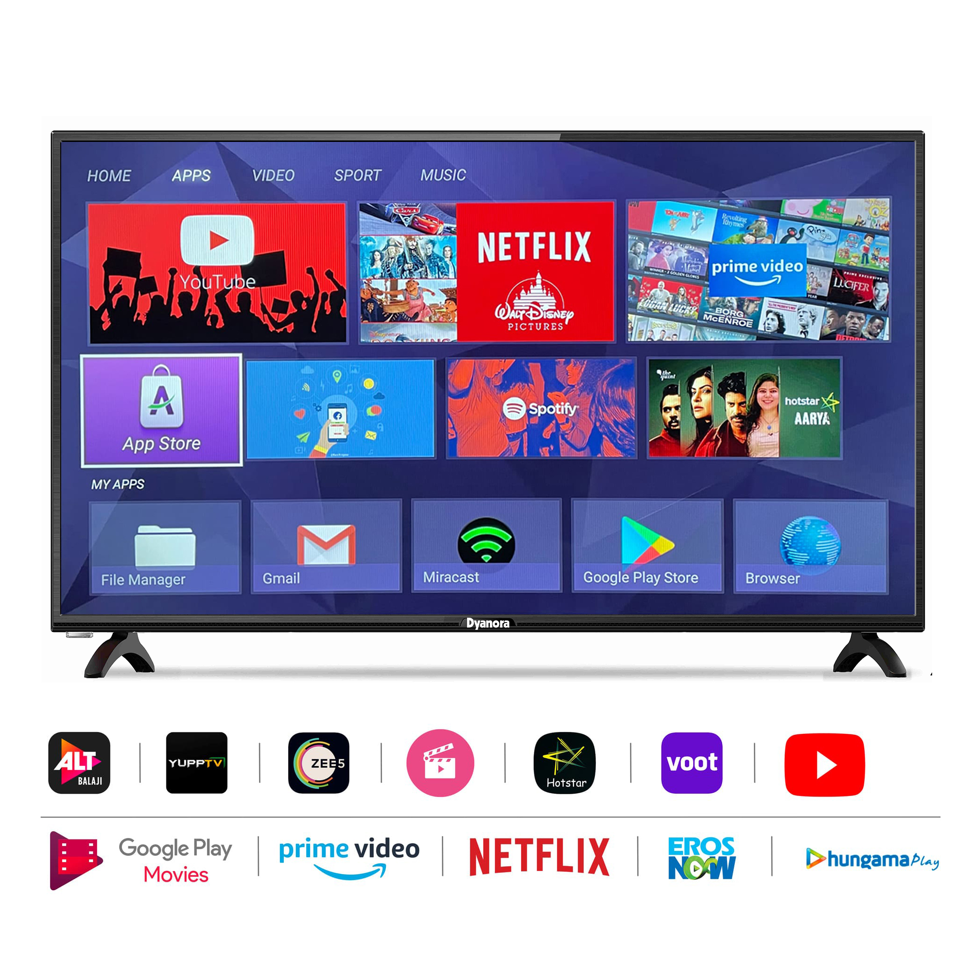 Dyanora 108 Cm (43 Inch) Full Hd Led Smart Android Tv (Dy-ld43f3s) - Color: Black